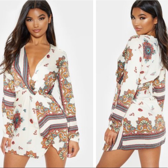 White Printed Silky Long Sleeve Wrap 